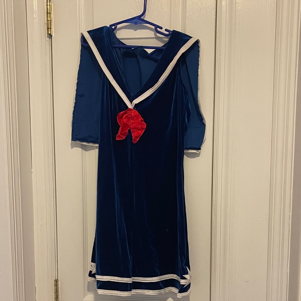Navy Blue Velvet Kids Dresss/dance costume with Red Bow and matching hat